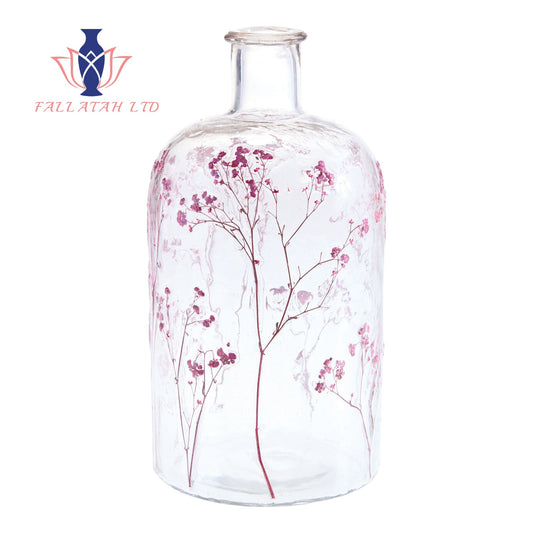 Glass Dried Maroon Flower Inlay Vase