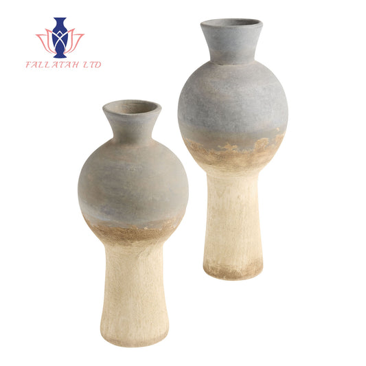 CRAFT Gray and Cream Terracotta Distressed Elongated Vase
